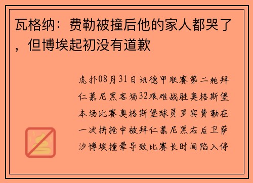 瓦格纳：费勒被撞后他的家人都哭了，但博埃起初没有道歉